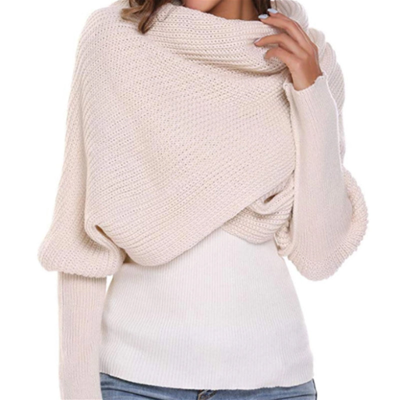 Knitted Wrap Scarf With Sleeves