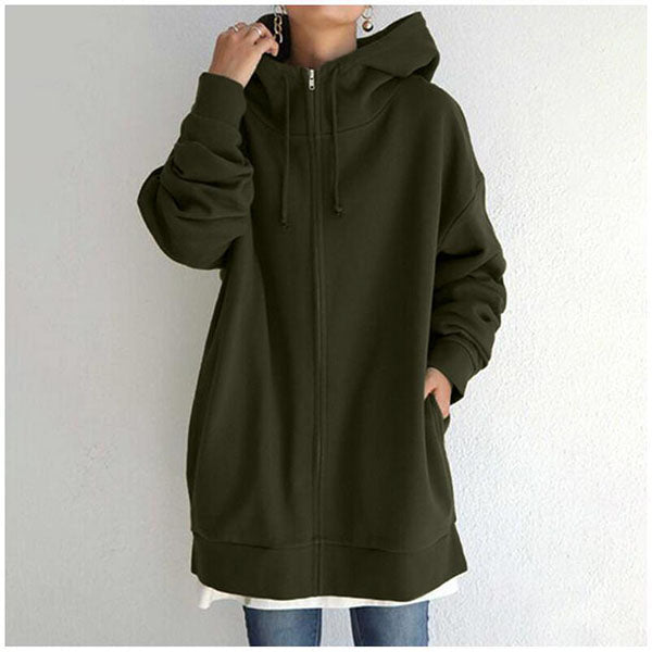 2021 Autumn Winter Sweater Zipper Hooded Long Plus Cashmere Sweater