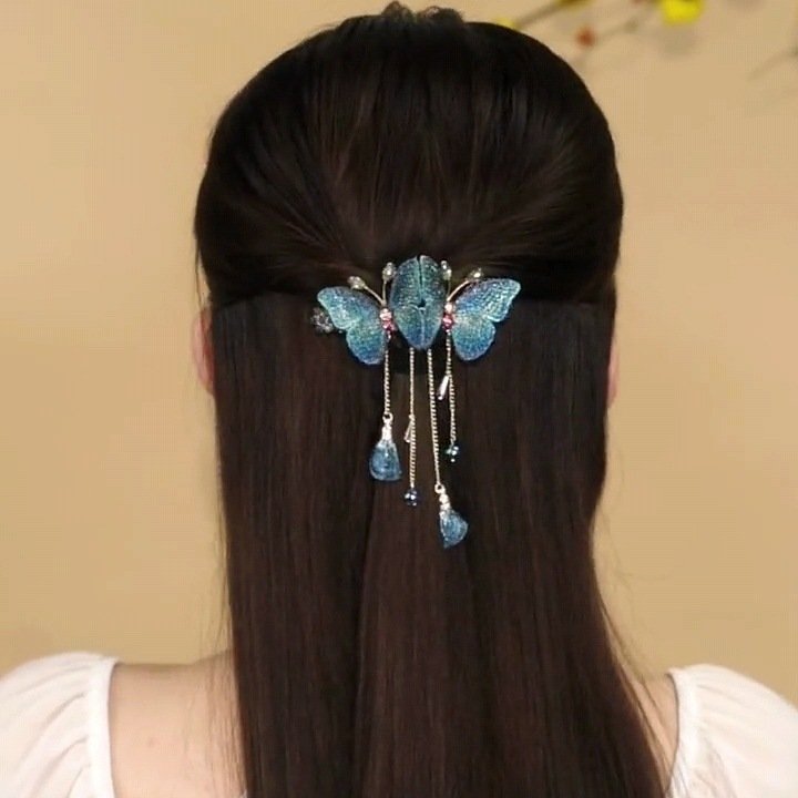 Temperament Butterfly Rhinestone Tassel Hair Clip