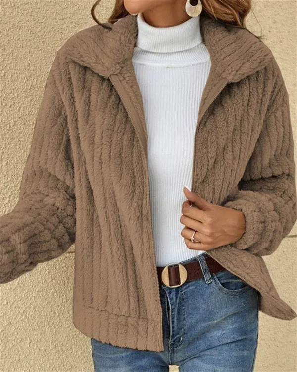 Lapel Full Zip Polar Soft Fleece Coat Jacket