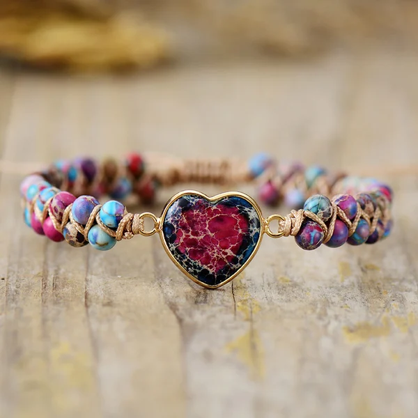 To My Granddaughter Love You Forever Jasper Heart Bracelet