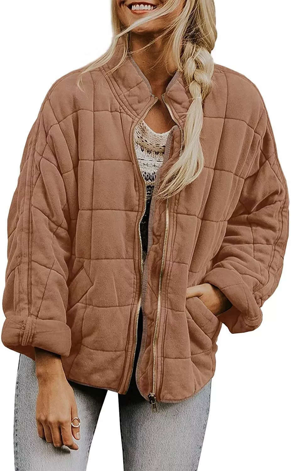 Womens Fashion Solid Color Stand Collar Cotton Padded Jacket