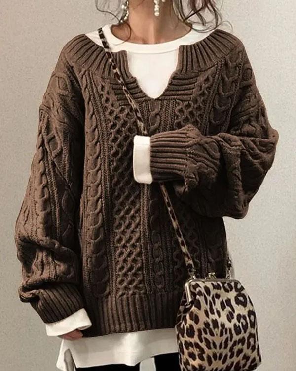 Cerigal Tiny V Neck Hand Twist Sweater