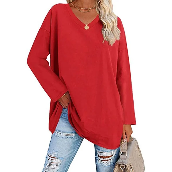 Womens loose long sleeve fashion V neck knit top