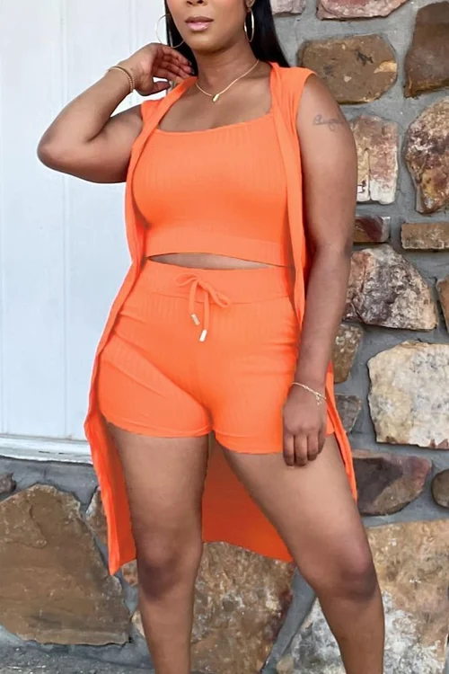 3 Piece Rib Knit Top Shorts Cardigan Set