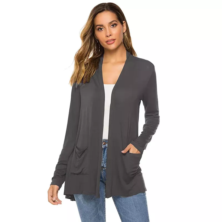 WOMENS CASUAL LIGHTWEIGHT OPEN FRONT LONG SLEEVE CARDIGANS