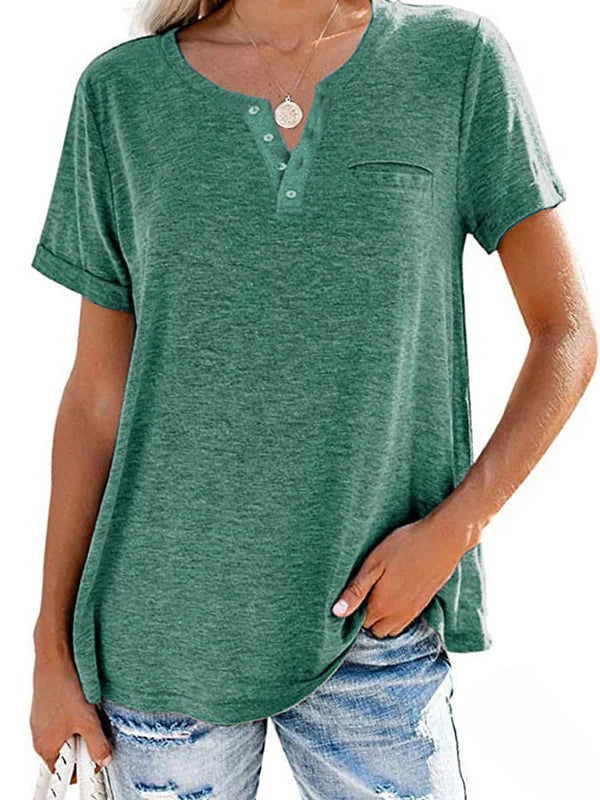 Fashion Solid Color Pocket Short Sleeve T Shirt