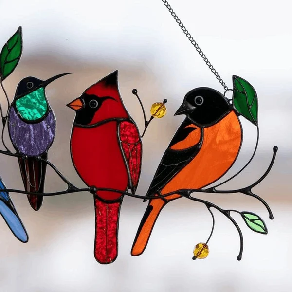 Birds Stained  Window  Panel Hangings