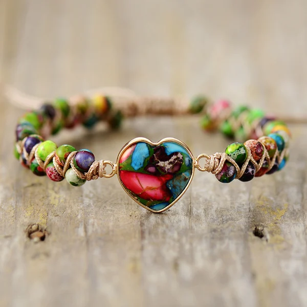 To My Granddaughter Love You Forever Jasper Heart Bracelet