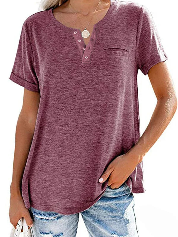 Fashion Solid Color Pocket Short Sleeve T Shirt