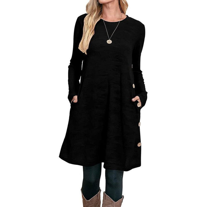 BUTTONED POCKET CASUAL LOOSE DRESS