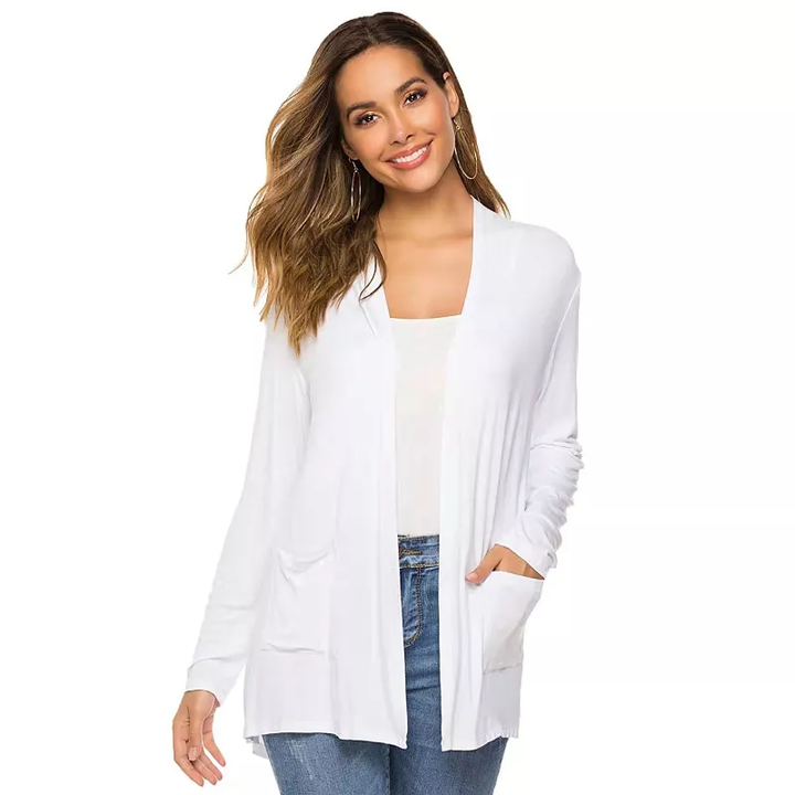WOMENS CASUAL LIGHTWEIGHT OPEN FRONT LONG SLEEVE CARDIGANS