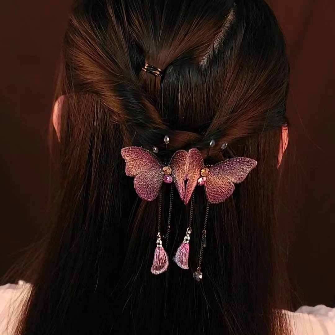 Temperament Butterfly Rhinestone Tassel Hair Clip