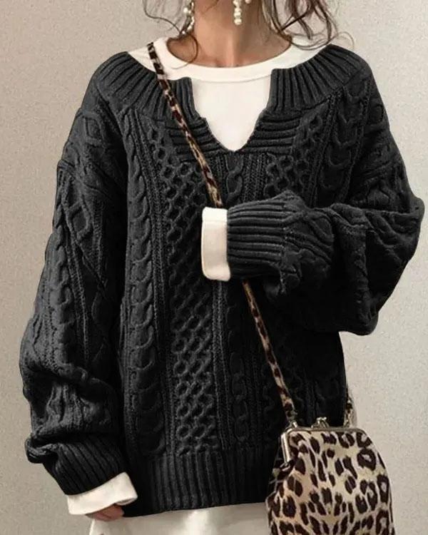 Cerigal Tiny V Neck Hand Twist Sweater