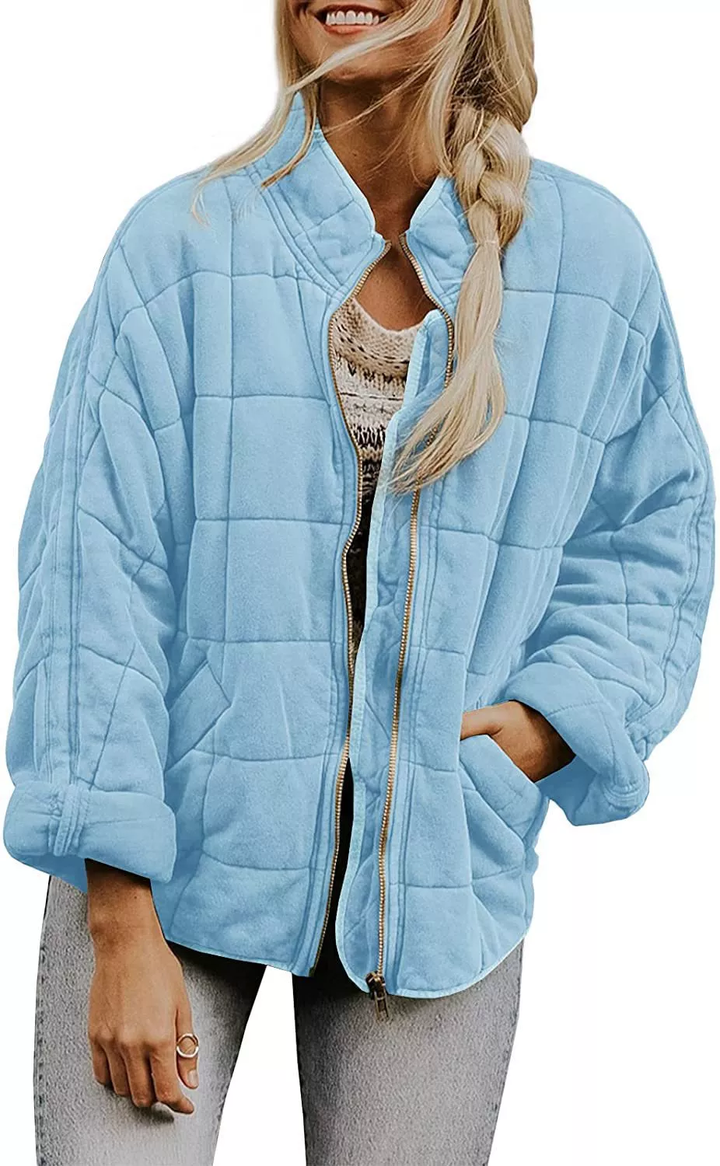 Womens Fashion Solid Color Stand Collar Cotton Padded Jacket