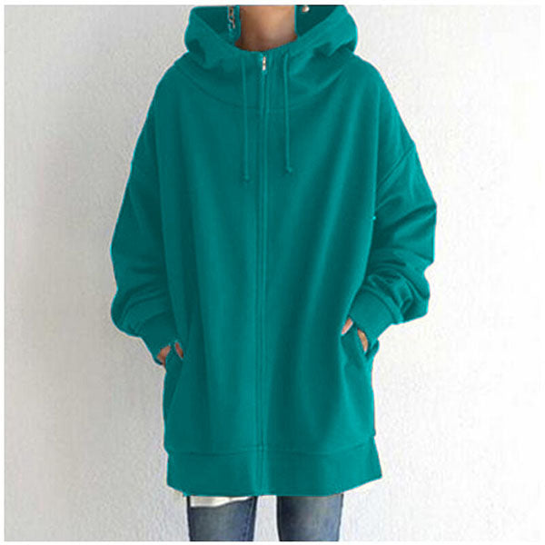 2021 Autumn Winter Sweater Zipper Hooded Long Plus Cashmere Sweater