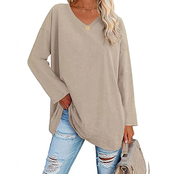 Womens loose long sleeve fashion V neck knit top