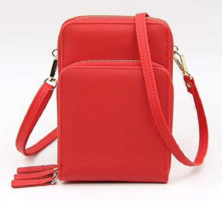 Three Zipper Vertical Shoulder Bag