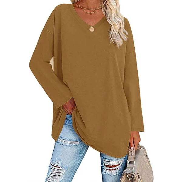 Womens loose long sleeve fashion V neck knit top