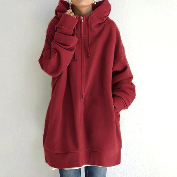 2021 Autumn Winter Sweater Zipper Hooded Long Plus Cashmere Sweater