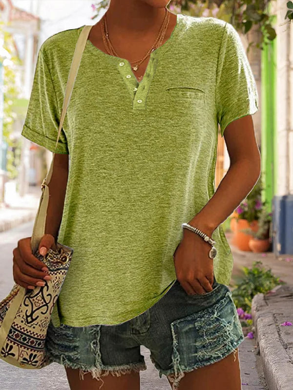 Fashion Solid Color Pocket Short Sleeve T Shirt