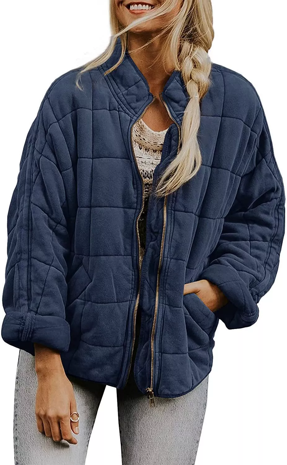 Womens Fashion Solid Color Stand Collar Cotton Padded Jacket