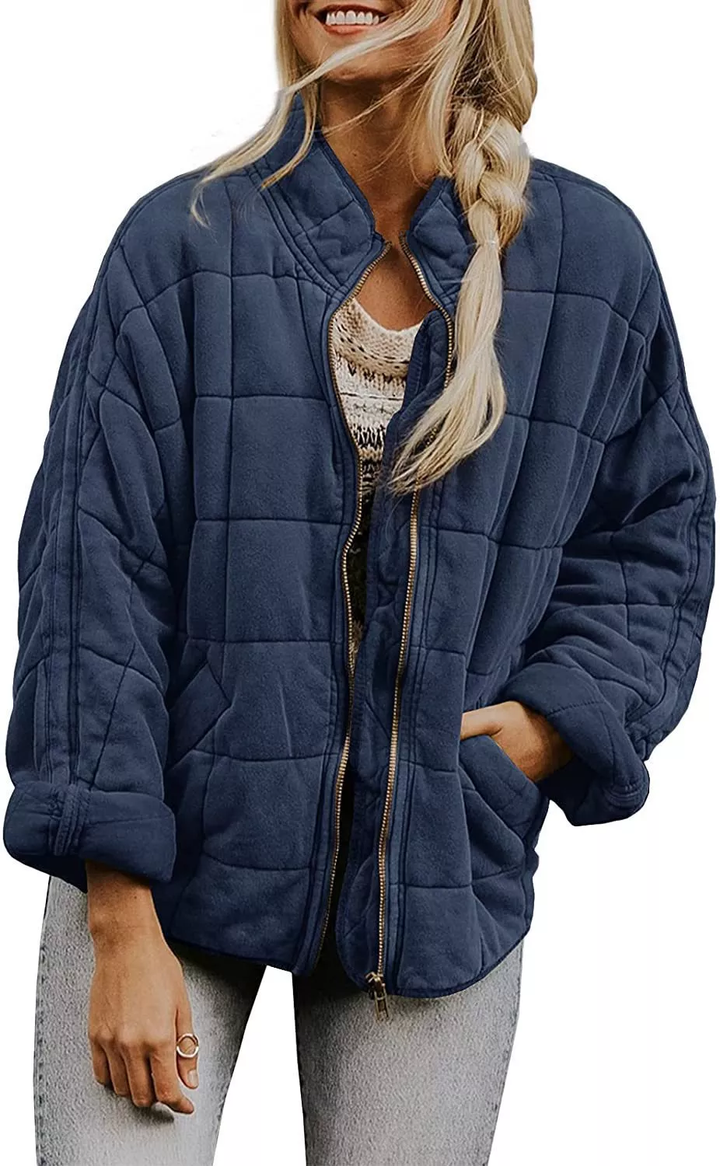 Womens Fashion Solid Color Stand Collar Cotton Padded Jacket