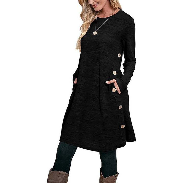 BUTTONED POCKET CASUAL LOOSE DRESS