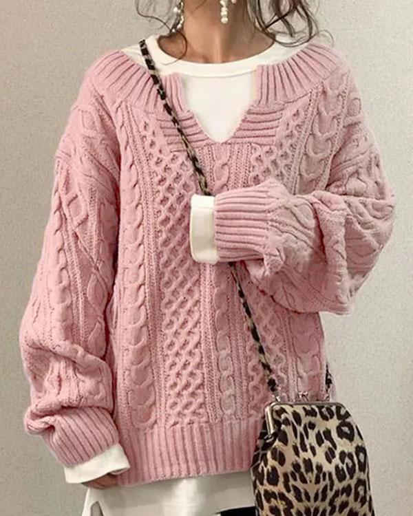 Cerigal Tiny V Neck Hand Twist Sweater