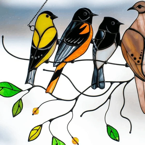 Birds Stained  Window  Panel Hangings