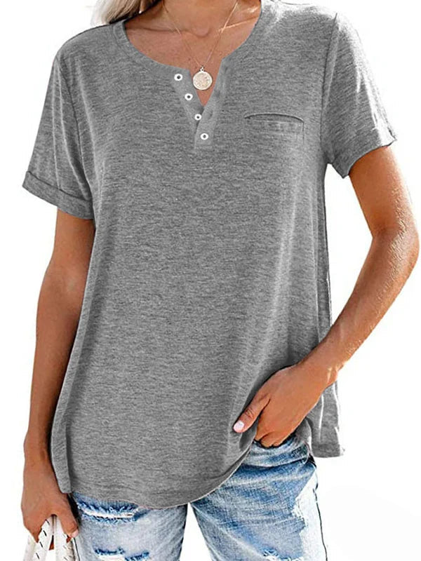 Fashion Solid Color Pocket Short Sleeve T Shirt