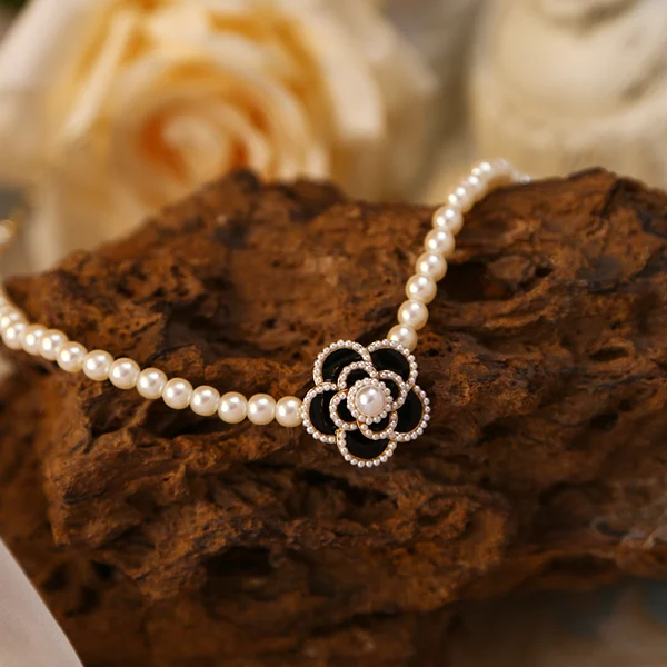Elegant Pearl Camellia Necklace