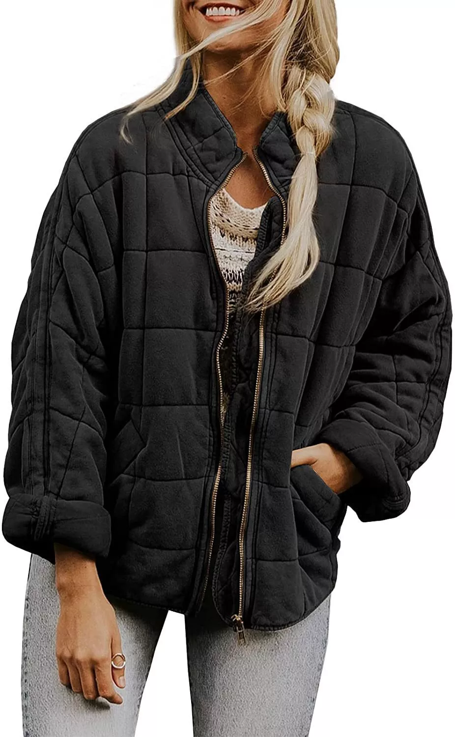 Womens Fashion Solid Color Stand Collar Cotton Padded Jacket