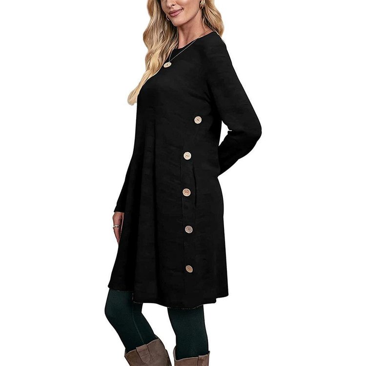 BUTTONED POCKET CASUAL LOOSE DRESS