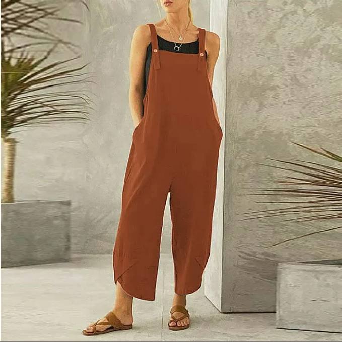 Womens Solid Color Casual Ninth Overalls