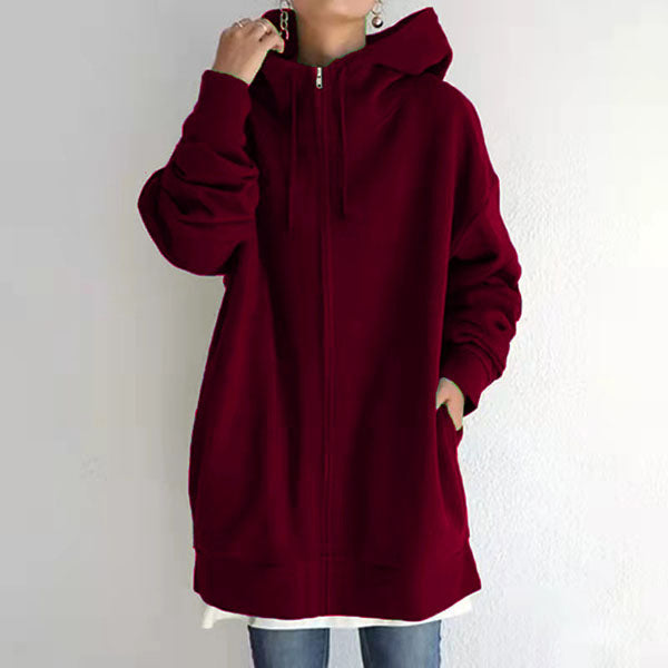 2021 Autumn Winter Sweater Zipper Hooded Long Plus Cashmere Sweater