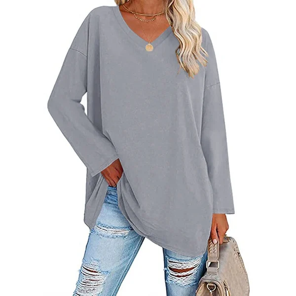 Womens loose long sleeve fashion V neck knit top