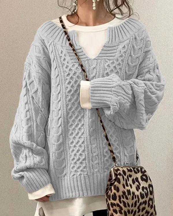 Cerigal Tiny V Neck Hand Twist Sweater