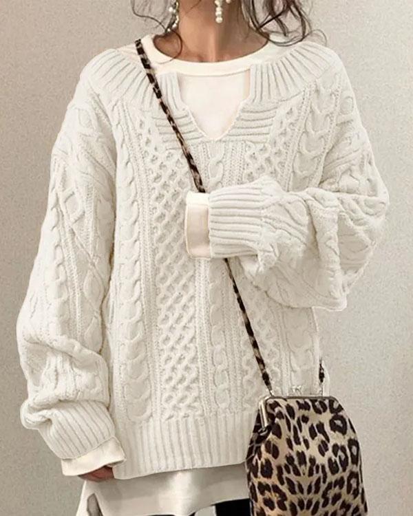 Cerigal Tiny V Neck Hand Twist Sweater