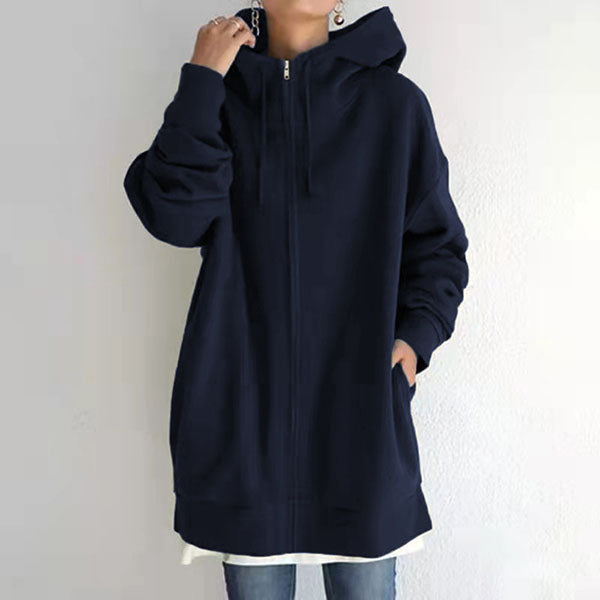 2021 Autumn Winter Sweater Zipper Hooded Long Plus Cashmere Sweater