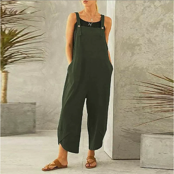 Womens Solid Color Casual Ninth Overalls