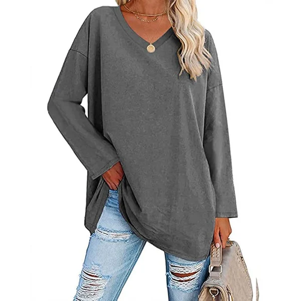 Womens loose long sleeve fashion V neck knit top