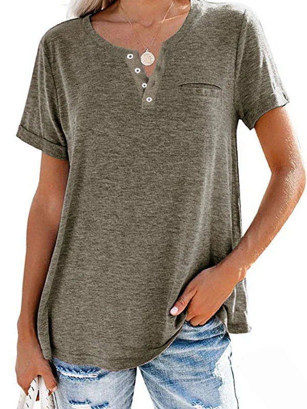 Fashion Solid Color Pocket Short Sleeve T Shirt