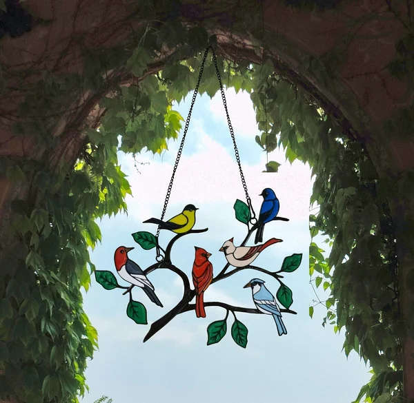 Birds Stained  Window  Panel Hangings