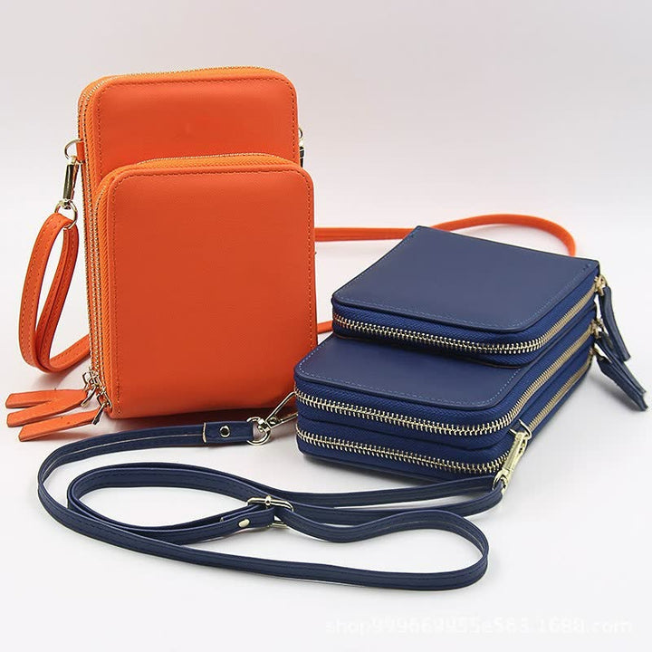 Three Zipper Vertical Shoulder Bag