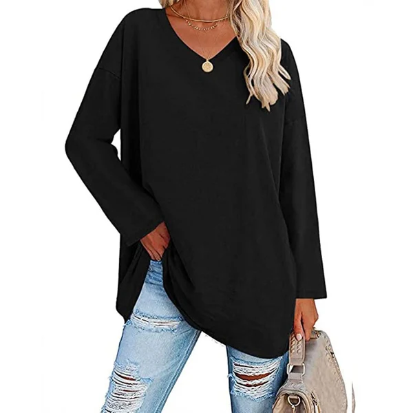Womens loose long sleeve fashion V neck knit top