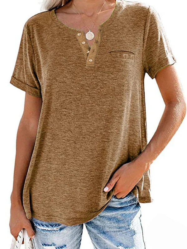 Fashion Solid Color Pocket Short Sleeve T Shirt