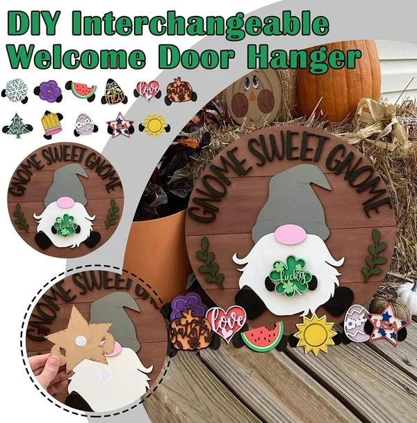 Cute 3D Seasonal Interchangeable Gnome Door Hanger