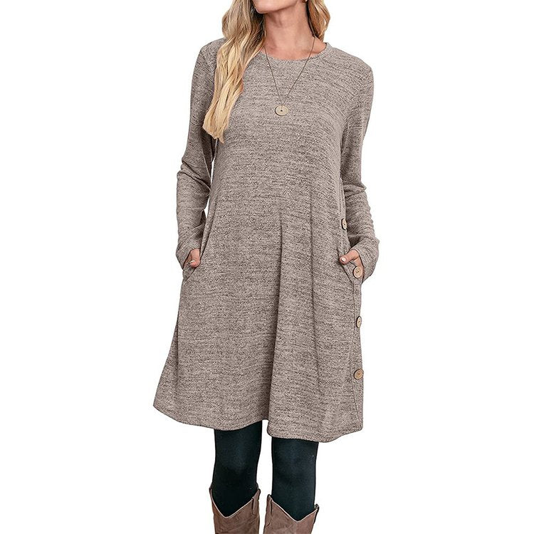 BUTTONED POCKET CASUAL LOOSE DRESS