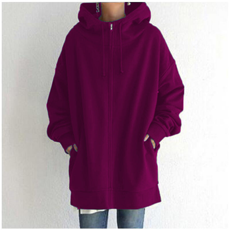 2021 Autumn Winter Sweater Zipper Hooded Long Plus Cashmere Sweater